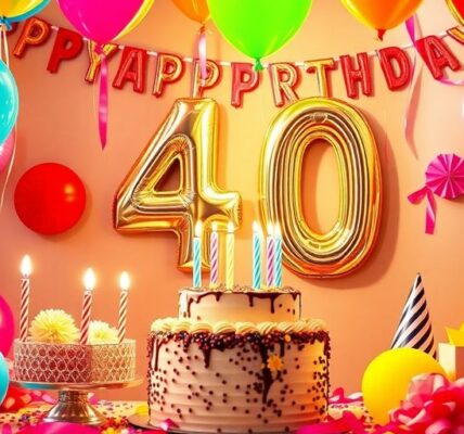 Bunte Ballons und eine Geburtstagstorte zum 40. Geburtstag.