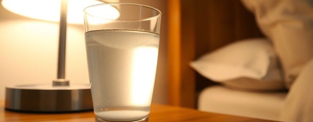 Natronpulver und Wasserglas auf einem Nachttisch.