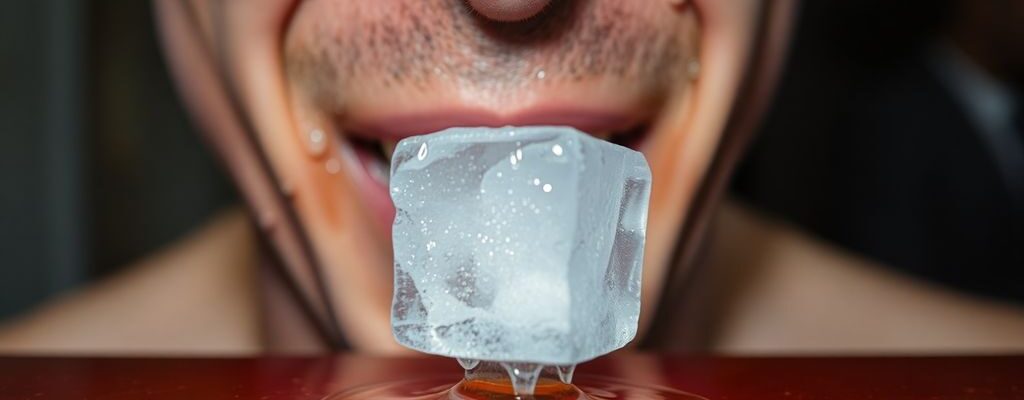 Lustige Hitze: Schmelzendes Eis, schwitzende Person