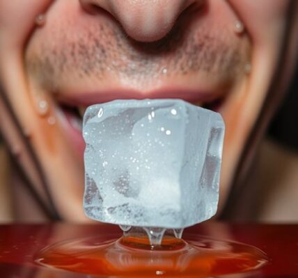 Lustige Hitze: Schmelzendes Eis, schwitzende Person