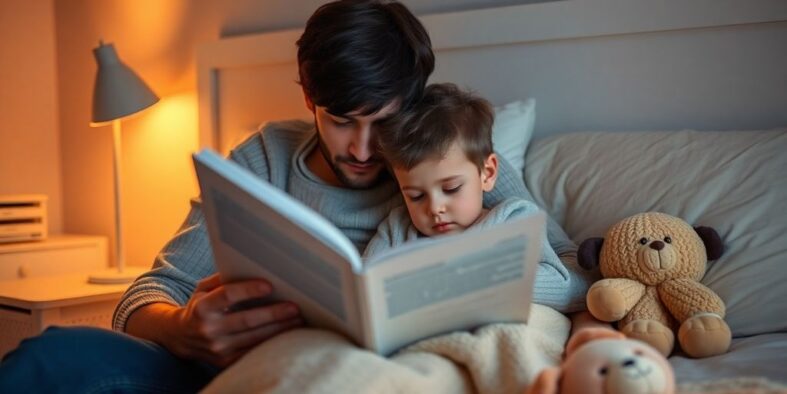 Kind schläft, Eltern lesen Buch