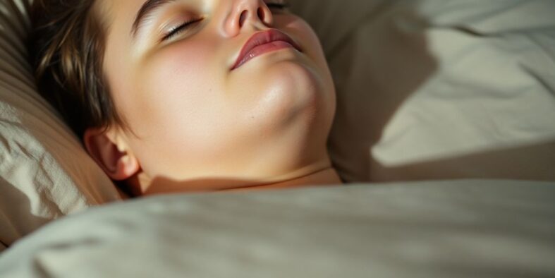 Person atmet im Bett aus